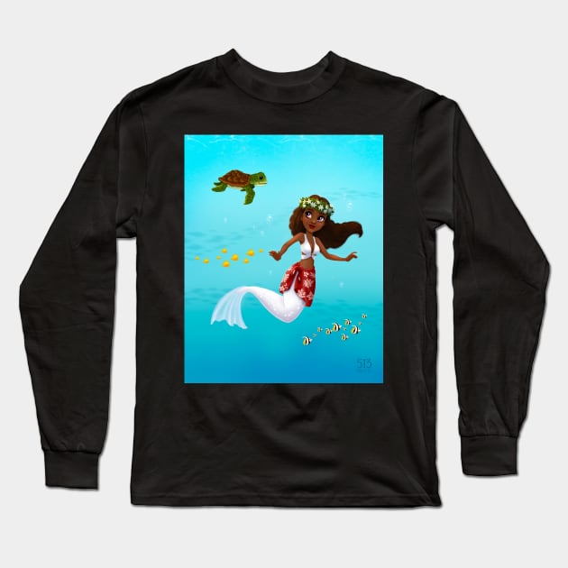 Tropical Polynesian Mermaid Long Sleeve T-Shirt by 513KellySt